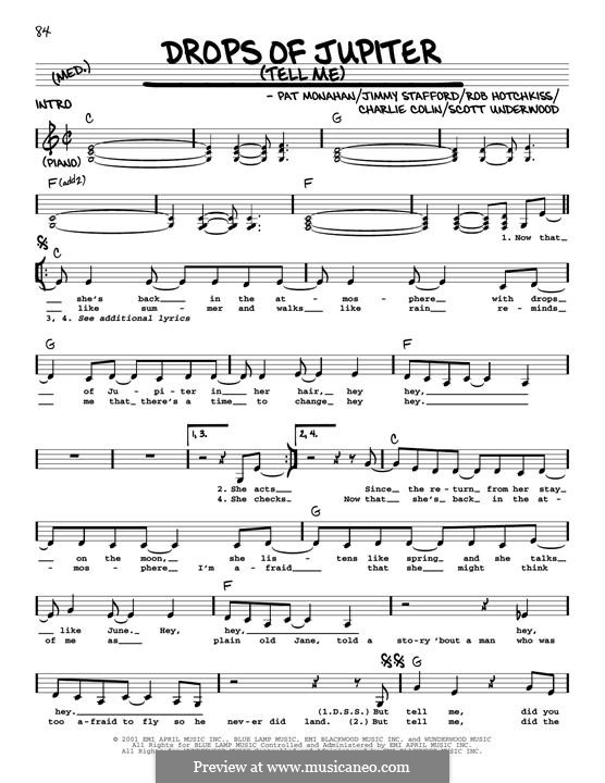 Drops of Jupiter / Tell Me (Train): melodia by Charlie Colin, Jimmy Stafford, Patrick Monahan, Rob Hotchkiss, Scott Underwood