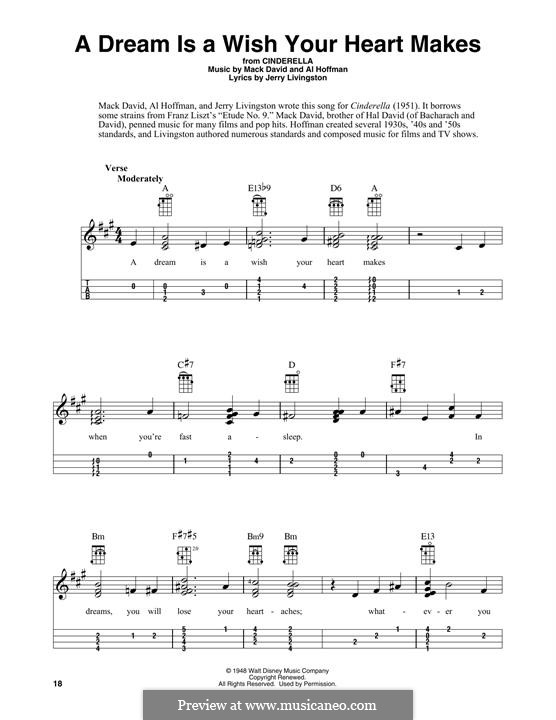 A Dream Is a Wish Your Heart Makes (from Disney's Cinderella): para ukulele by Al Hoffman, Jerry Livingston, Mack David
