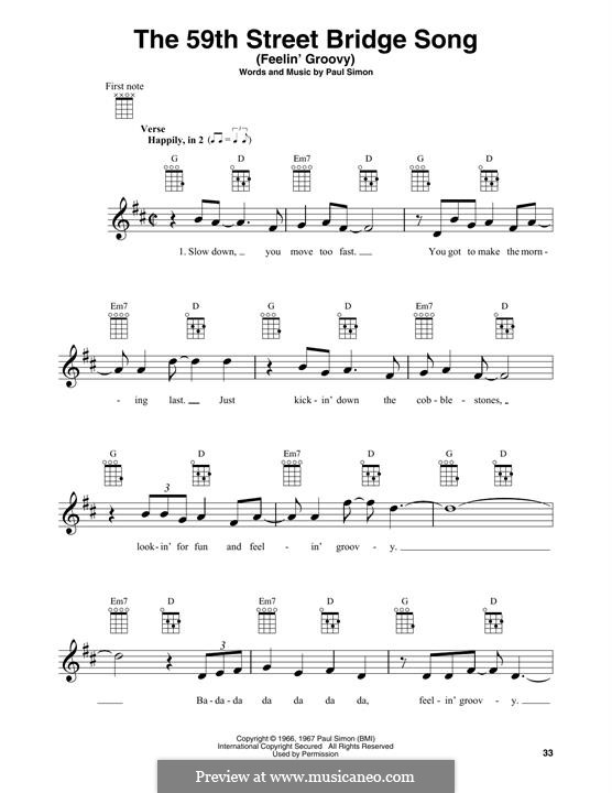 The 59th Street Bridge Song (Feelin' Groovy): para ukulele by Paul Simon