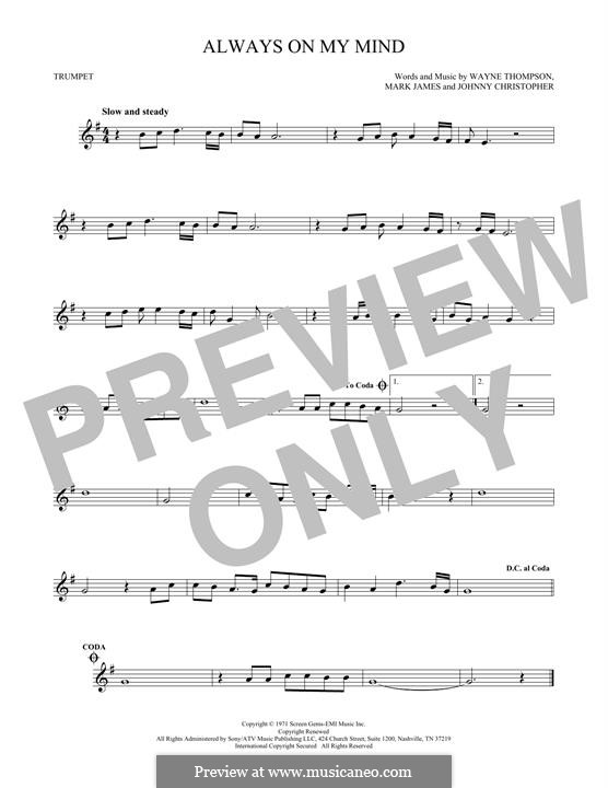 Always on My Mind: para trompeta by Johnny Christopher, Mark James, Wayne Carson Thompson