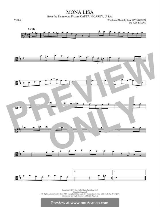 Mona Lisa (Nat King Cole): para viola by Jay Livingston, Raymond Evans