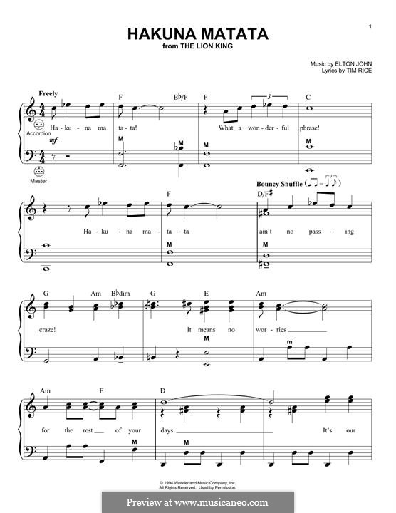 Hakuna Matata (from The Lion King): para acordeão by Elton John