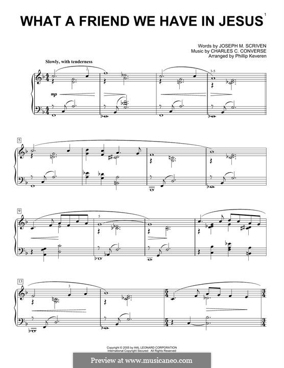 What a Friend We Have in Jesus (Printable): For piano (jazz version) by Charles Crozat Converse
