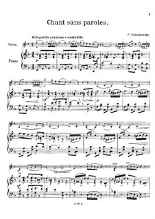 Souvenir de Hapsal, TH 125 Op.2: No.3 Song without Words, for violin and piano by Pyotr Tchaikovsky