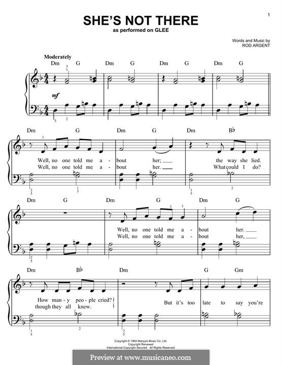 She's Not There (The Zombies): For piano (Glee Cast) by Rod Argent