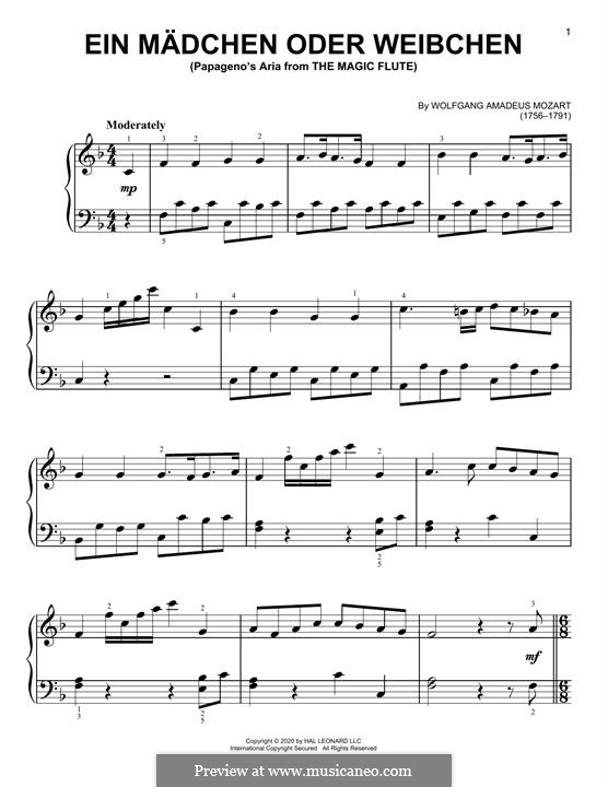 A Girl or a Woman: Para Piano by Wolfgang Amadeus Mozart