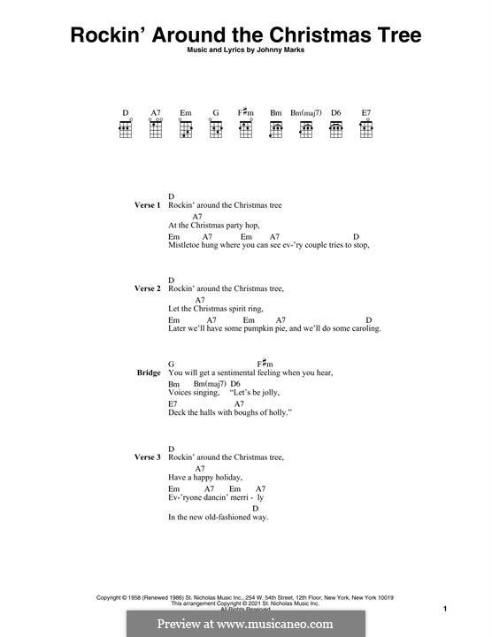 Rockin' Around the Christmas Tree: For ukulele with lyrics by Johnny Marks