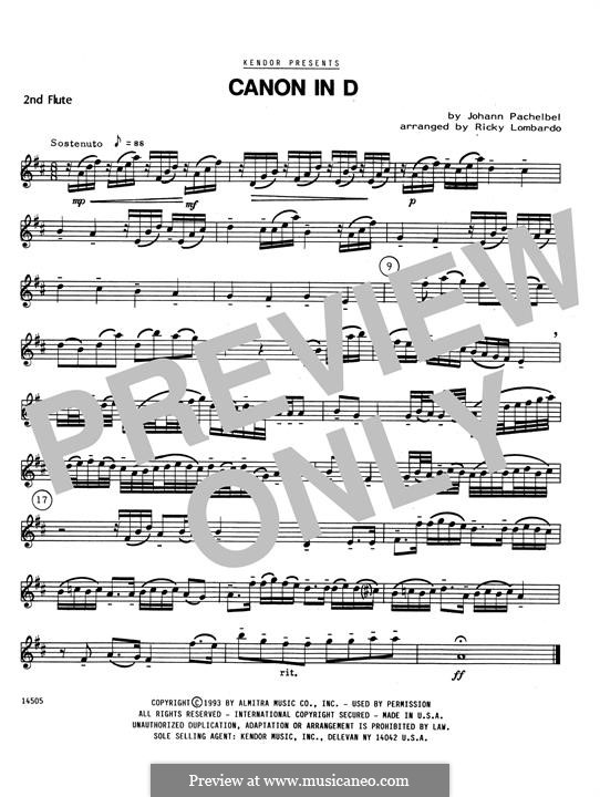 Quartet instrument version: 2nd Flute part by Johann Pachelbel