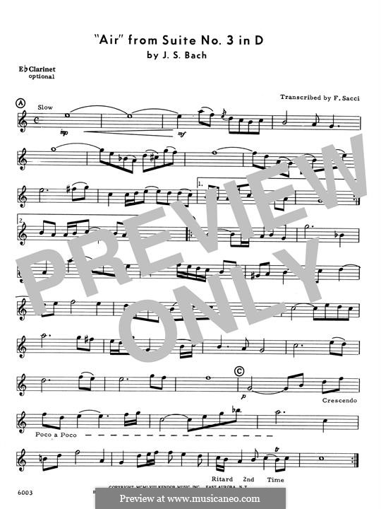 Aria (chamber versions): For woodwind ensemble – Eb Alto Clarinet part by Johann Sebastian Bach