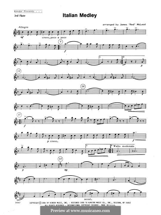 Italian Medley: For flutes – 3rd C Flute part by Unknown (works before 1850)