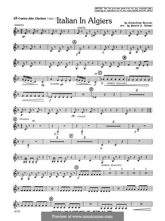L'italiana in Algeri (The Italian Girl in Algiers): Andante, for clarinet quartet – Eb Contra Alto Clarinet part by Gioacchino Rossini