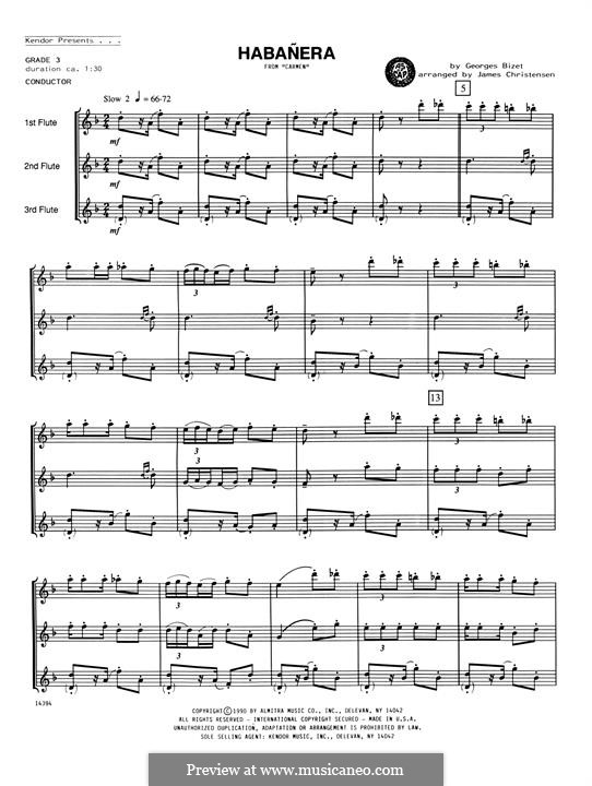 Habanera (Chamber Arrangements): For woodwind ensemble – full score by Georges Bizet