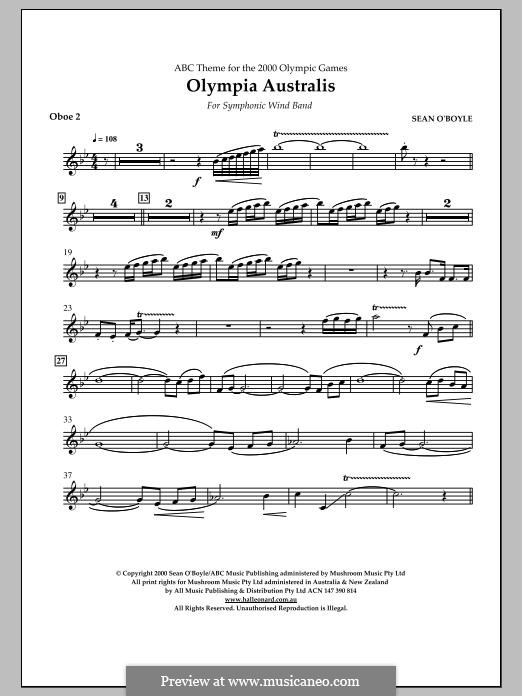Olympia Australis (Symphonic Wind Band): Oboe 2 part by Sean O'Boyle