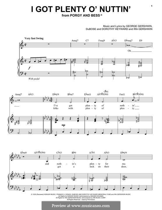 I Got Plenty O' Nuttin': Para vocais e piano by George Gershwin