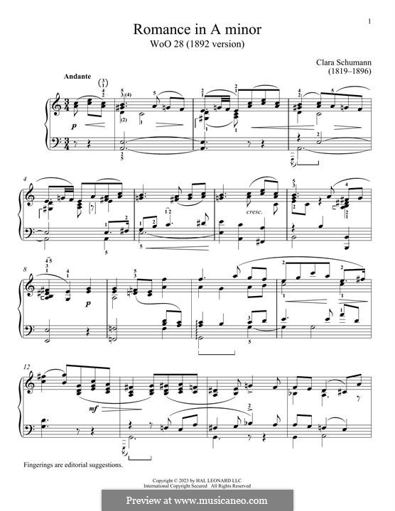 Romance in A Minor for Piano: para um único musico (Editado por H. Bulow) by Clara Schumann