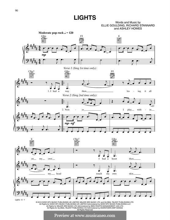 Lights: Para vocais e piano (ou Guitarra) by Ashley Howes, Ellie Goulding, Richard Stannard