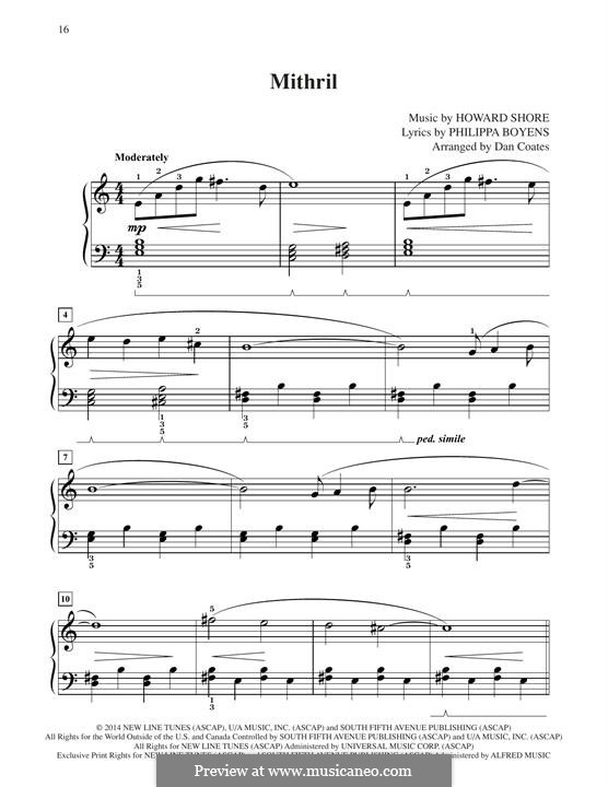 Mithril (from The Hobbit: The Battle of the Five Armies): Para Piano by Howard Shore