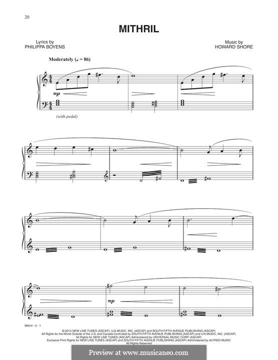 Mithril (from The Hobbit: The Battle of the Five Armies): Para vocais e piano by Howard Shore