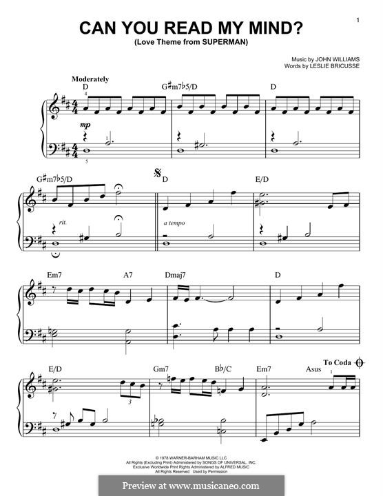 Can You Read My Mind? (Love Theme from Superman): Para Piano by John Williams