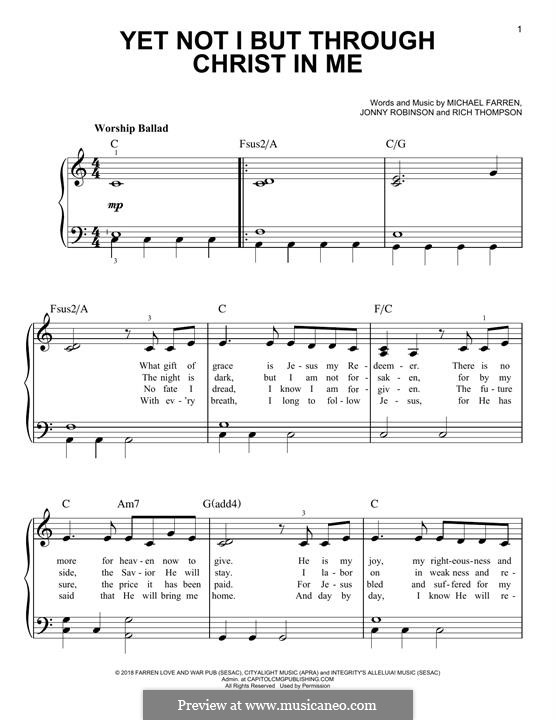 Yet Not I But Through Christ In Me (CityAlight): Para Piano by Michael Farren, Jonny Robinson, Rich Thompson