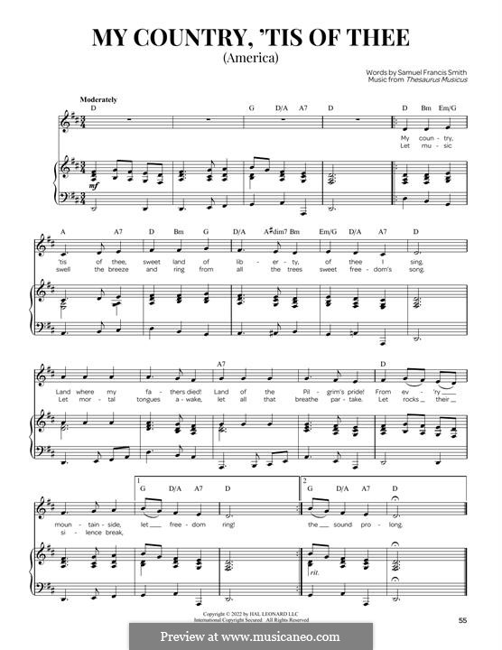 My Country, 'Tis Of Thee (America): Para vocais e piano by folklore