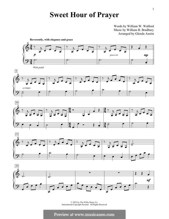 Sweet Hour of Prayer: Para Piano by William Batchelder Bradbury