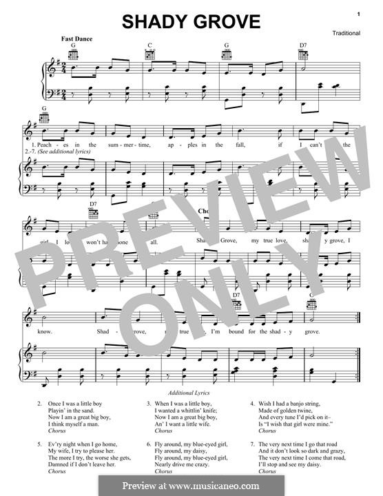 Shady Grove: Para vocais e piano (ou Guitarra) by folklore