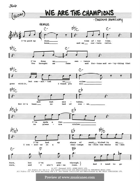 We are the Champions (Queen): melodia by Freddie Mercury