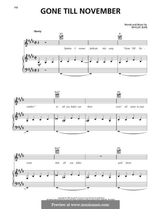 Gone 'Til November: Para vocais e piano (ou Guitarra) by Wyclef Jean