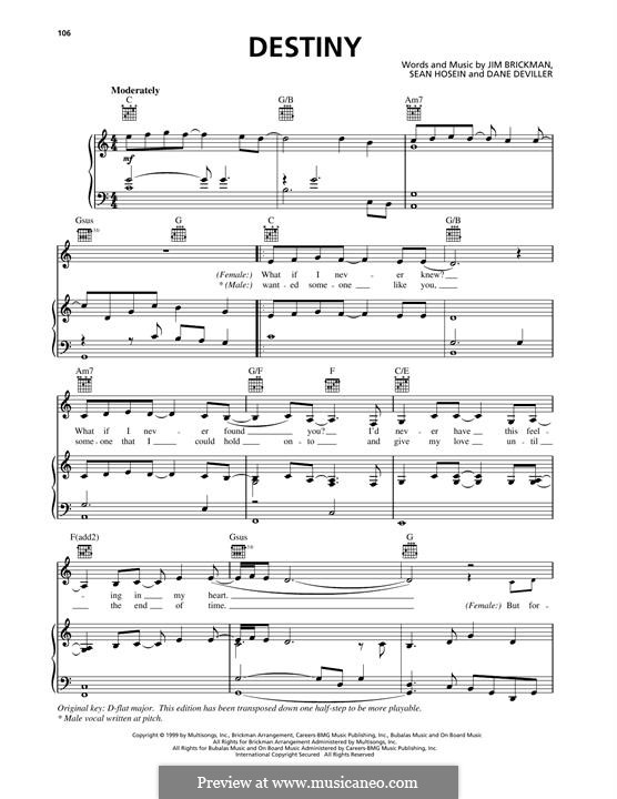 Destiny: Para vocais e piano (ou Guitarra) by Dane Deviller, Jim Brickman, Sean Hosein