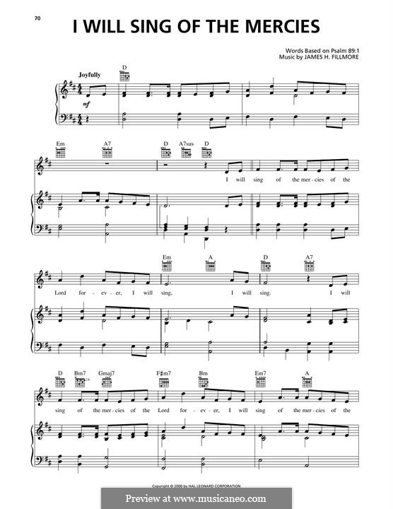 I Will Sing of the Mercies: Para vocais e piano (ou Guitarra) by James Henry Fillmore