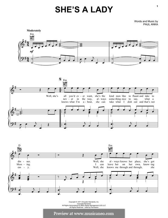 She's a Lady (Tom Jones): Para vocais e piano (ou Guitarra) by Paul Anka