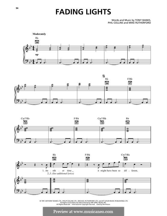 Fading Lights (Genesis): Para vocais e piano (ou Guitarra) by Tony Banks, Mike Rutherford, Phil Collins