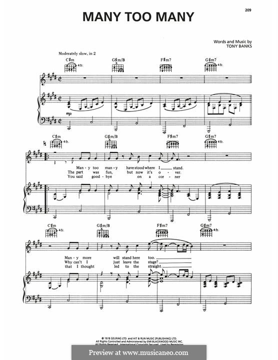 Many Too Many (Genesis): Para vocais e piano (ou Guitarra) by Tony Banks