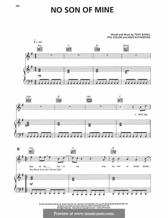 No Son of Mine (Genesis): Para vocais e piano (ou Guitarra) by Tony Banks, Mike Rutherford, Phil Collins