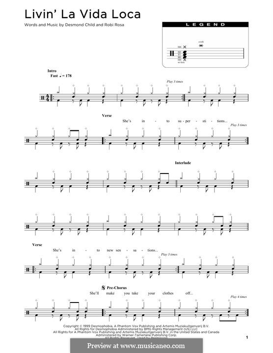 Livin' la vida loca (Ricky Martin): Drum set by Desmond Child, Robi Rosa