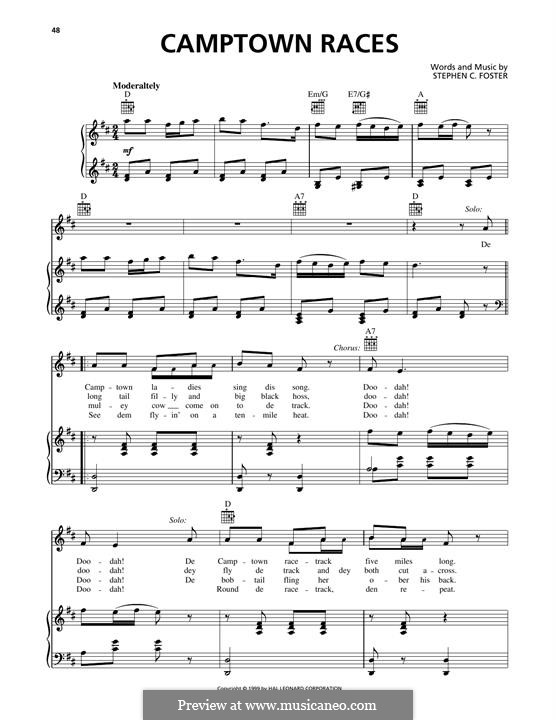 Camptown Races: Para vocais e piano (ou Guitarra) by Stephen Collins Foster
