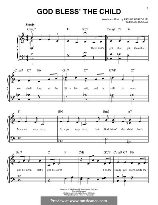 God Bless' the Child (Eva Cassidy): Para Piano by Arthur Herzog, Billie Holiday