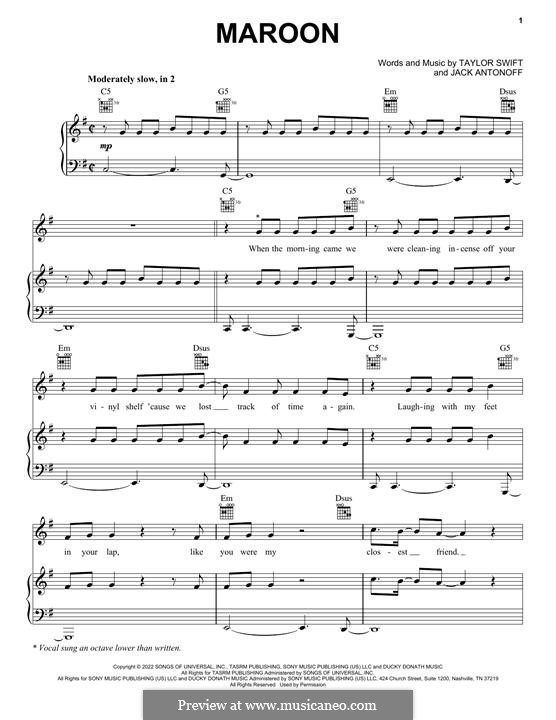 Maroon (Taylor Swift): Para vocais e piano (ou Guitarra) by Jack Antonoff