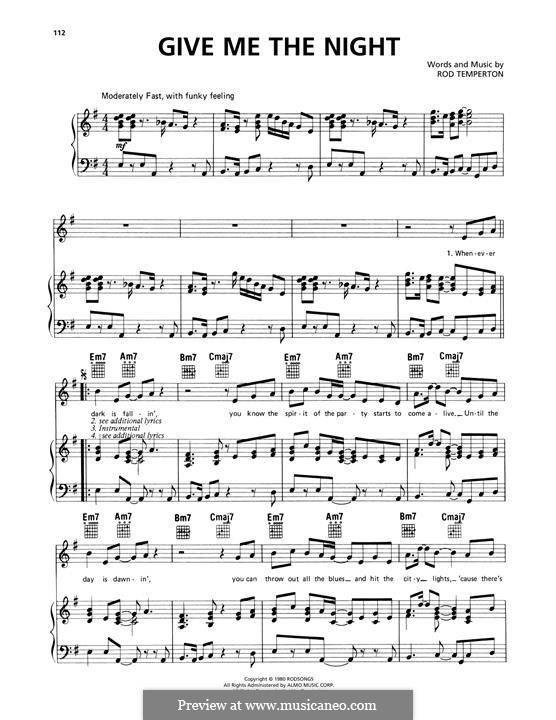 Give Me the Night: Para vocais e piano (ou Guitarra) by Rod Temperton