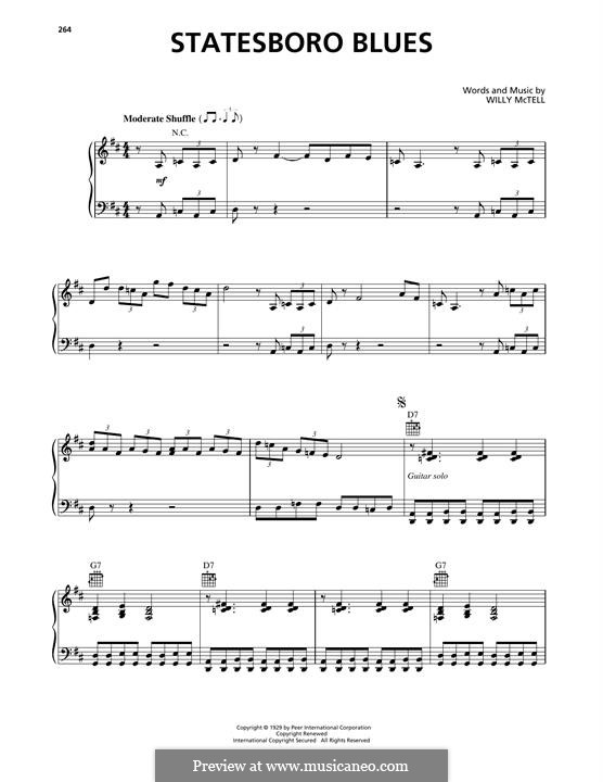 Statesboro Blues (The Allman Brothers Band): Para vocais e piano (ou Guitarra) by Blind Willie McTell