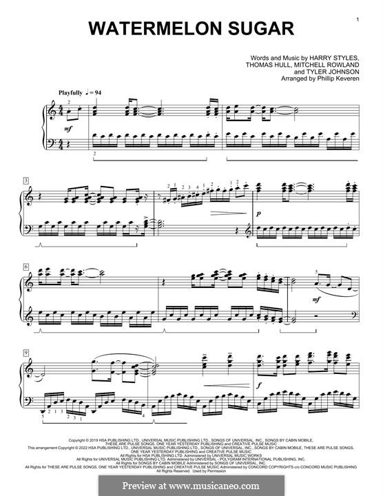 Watermelon Sugar (Harry Styles): Para Piano by Tom Hull, Tyler Sam Johnson, Mitch Rowland