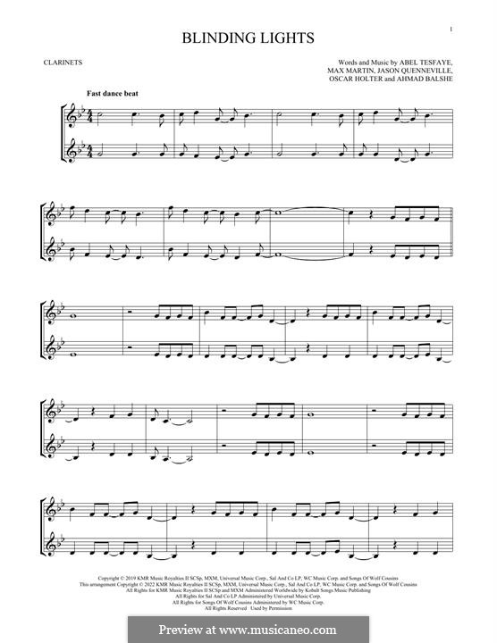 Blinding Lights (The Weeknd): para duas clarinetas by Max Martin, Abel Tesfaye, Ahmad Balshe, Jason Quenneville, Oscar Holter