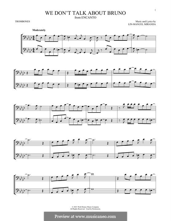 We Don't Talk About Bruno (from Encanto): For two trombones by Lin-Manuel Miranda