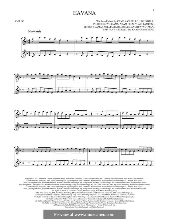 Havana (feat. Young Thug): para dois violinos by Brian Lee, Pharrell Williams, Alexandra Tamposi, Camila Cabello, Frank Dukes, Young Thug