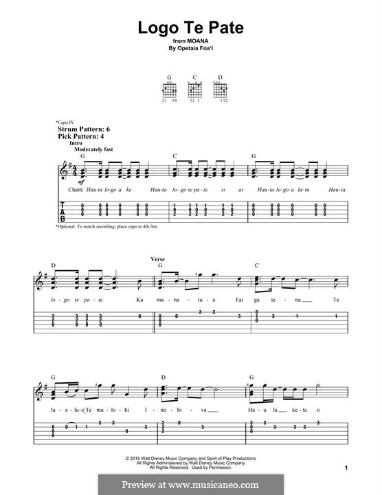 Logo Te Pate (from Moana): Para Guitarra by Opetaia Foa'i