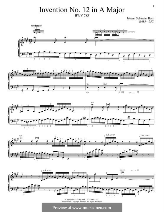 No.12 in A Major, BWV 783: Para Piano by Johann Sebastian Bach