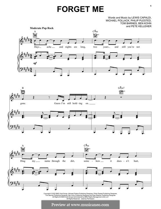 Forget Me: Para vocais e piano (ou Guitarra) by Lewis Capaldi