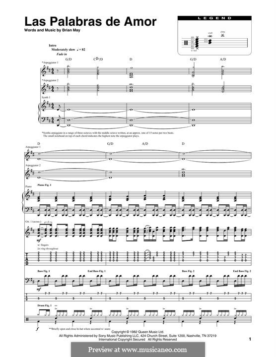 Las Palabras De Amor (The Words of Love): Transcribed score by Brian May