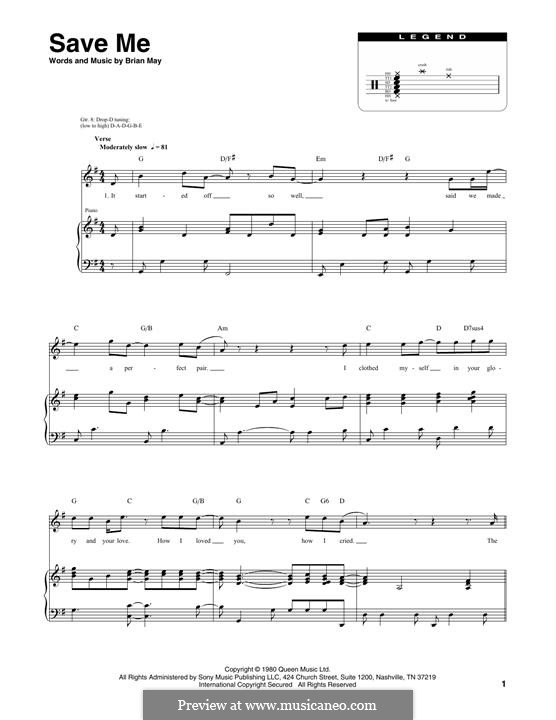 Save Me (Queen): Transcribed score by Brian May